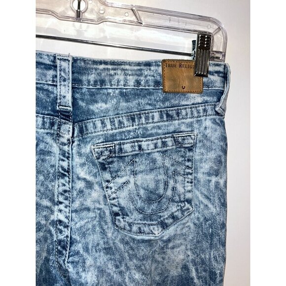 True Religion Geno  Acid Wash Denim Roll-Up Shorts Size 16 - Picture 4 of 10